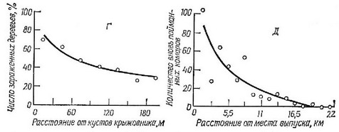 Рис. 9.7. Различные примеры расселения видов в пространстве (как по горизонтали,