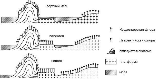Рис. 4.48. Контакт Кордильерской (западной) и Лаврентийской (восточной)