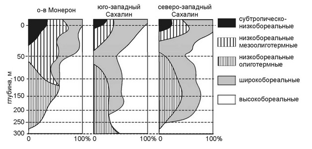 Рис. 6.5. Вертикальное распределение разных географических элементов на