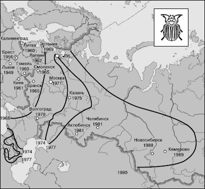 жука по территории России (на 1990 г.)