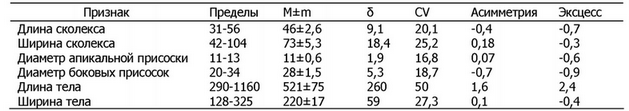 Таблица 3. Морфометрические показатели плероцеркоидов РгоЬвосврНаииврвгсав, мкм