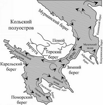 Рис. 1. Горло Белого моря и Терский берег, вдоль которого происходит миграция